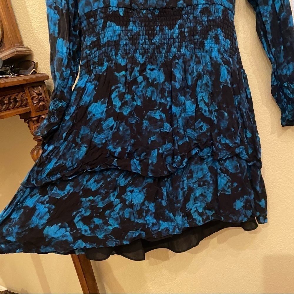 PARKER Women Blue Black Maisy Silk Blend Floral Blouson Dress Size Large - Picture 4 of 10
